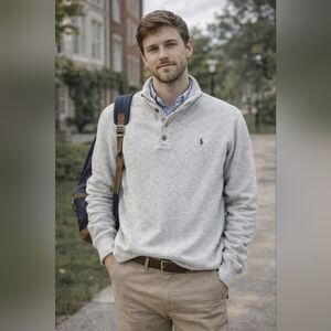 Vintage Ralph Lauren 100% Cotton Quiet Luxury Polo Mock Neck Sweater, XL